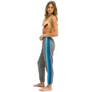 Aviator Nation 5 Stripe Sweatpants Joggers in Heather Grey & Blue